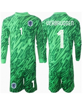 Paesi Bassi Bart Verbruggen #1 Portiere Maglia Gara Casa Repliche Europei 2024 Bambino Maniche Lunghe